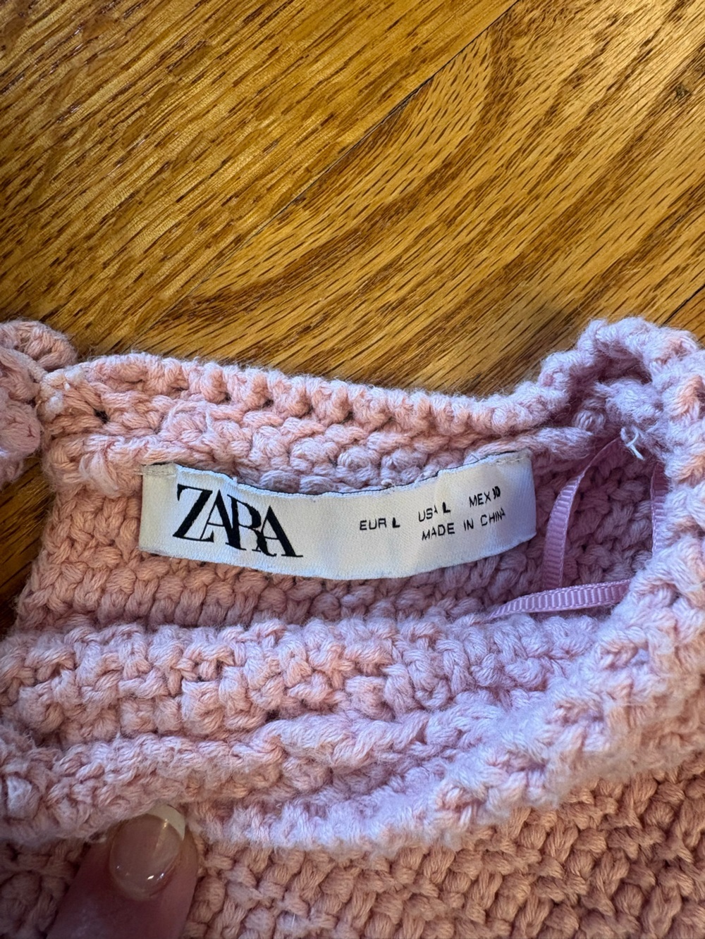 Zara Knit Ruffle Trim Crochet Cotton Sleeveless Top Blush Pink Size Large - Picture 4 of 9